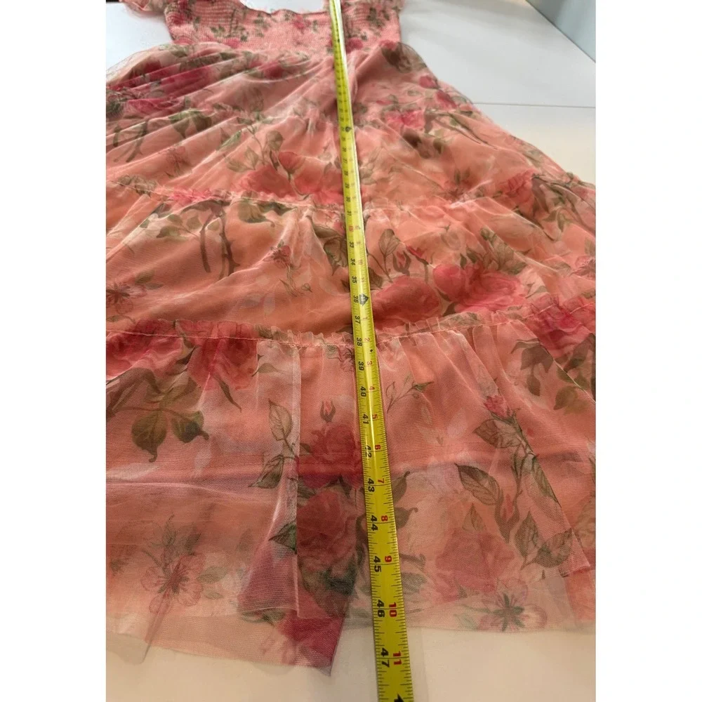Baltic Born Clementine Tulle Dress Women XL Pink Floral Smocked Midi Cottage NEW - Picture 6 of 10